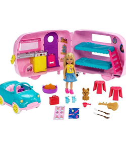 Barbie Chelsea con su Caravana, con Perrito y Accesorios