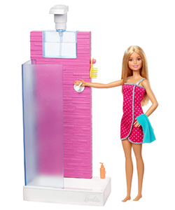 Barbie Muñeca con muebles de baño y accesorios