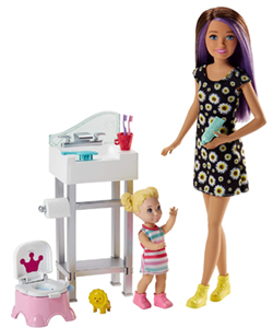 Barbie Skipper niñera en cuarto de baño