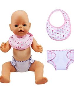 2 Baberos y 2 Pañales para Muñecos Bebé