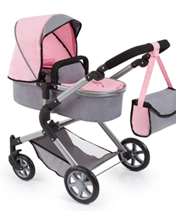 Cochecito de Muñecas City Neo rosa y gris con Bolso y Transformable,