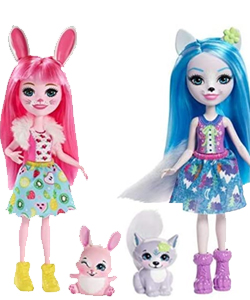 Enchantimals Bree Bunny y Twist + Muñeca Winsley Wolf y Trooper