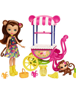 Enchantimals Carrito de Frutas con Merit Monkey y mascota