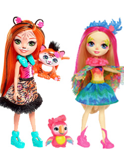 Enchantimals Peeki Parrot y Tanzie Tiger con sus mascotas