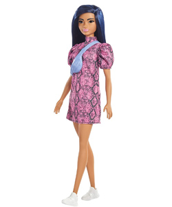 Comprar Barbie Fashionista Muñeca con pelo violeta y vestido estampado barata