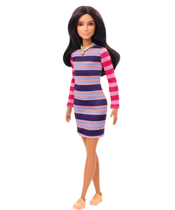 Comprar Barbie Fashionista Muñeca morena con vestido de rayas barata