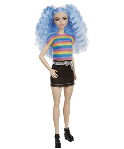 Comprar Barbie Fashionista Muñeca pelo violeta con top arcoiris barata