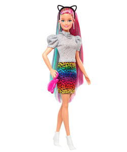 comprar Barbie Pelo Arcoiris con falda de guepardo barata